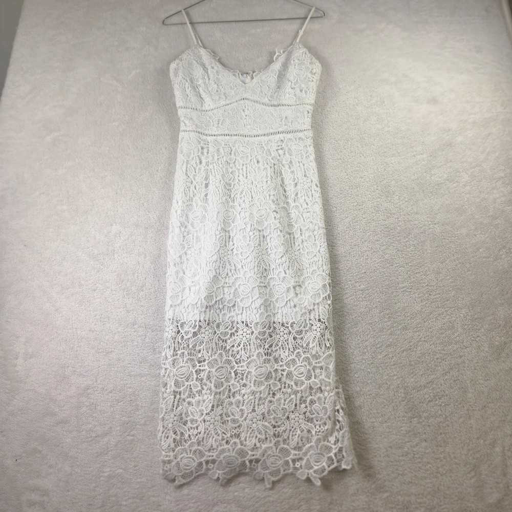 Blue Rain White Floral Lace Midi Dress Womens XS Spaghetti Strap Bridal Shower